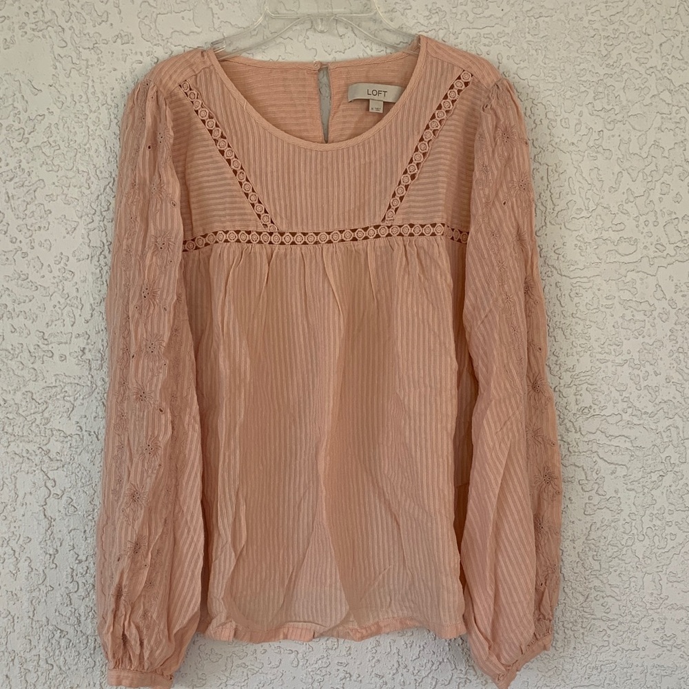 Loft embroidered long sleeves peach color lightweight blouse size M